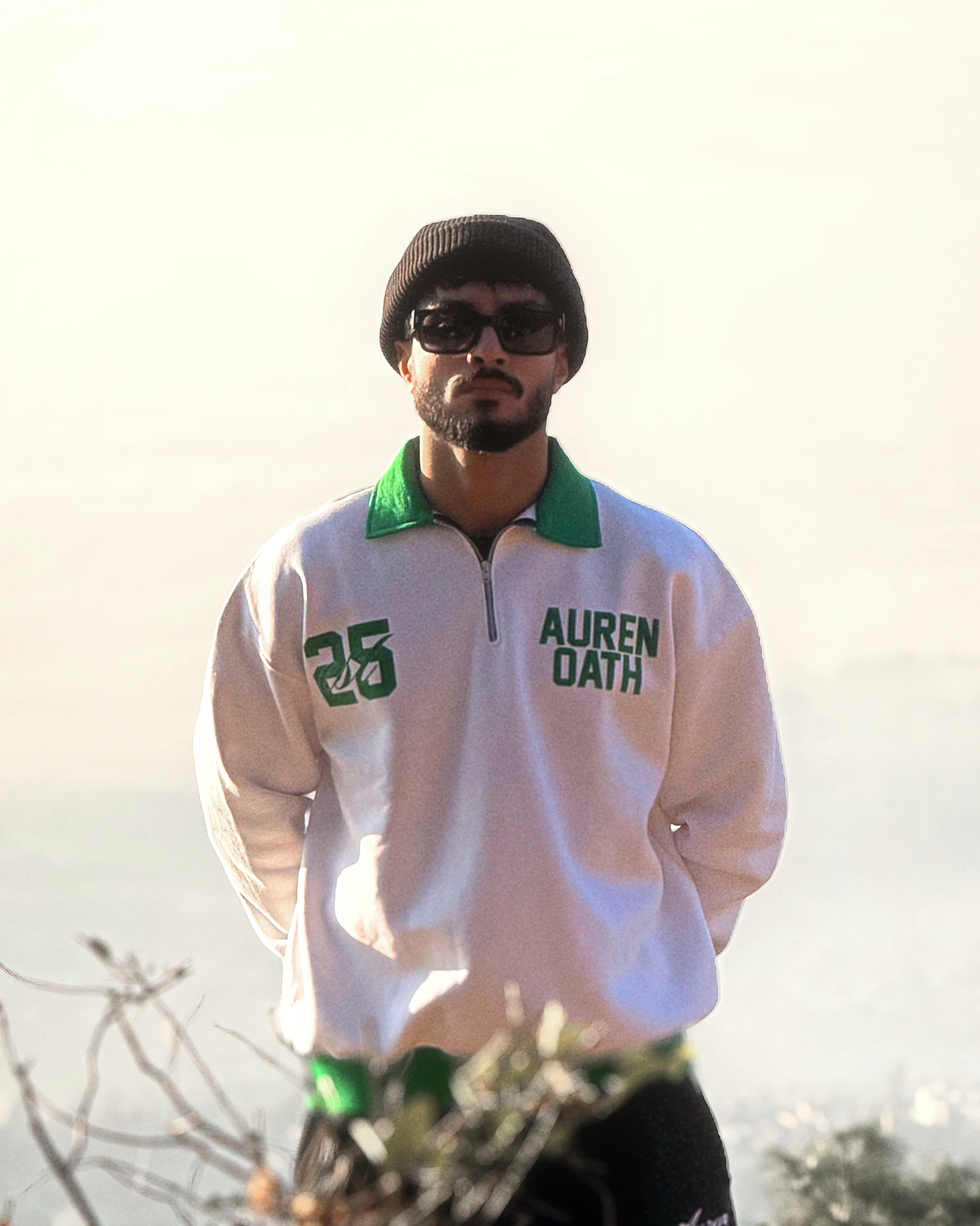 Green & White Quarter-Zip