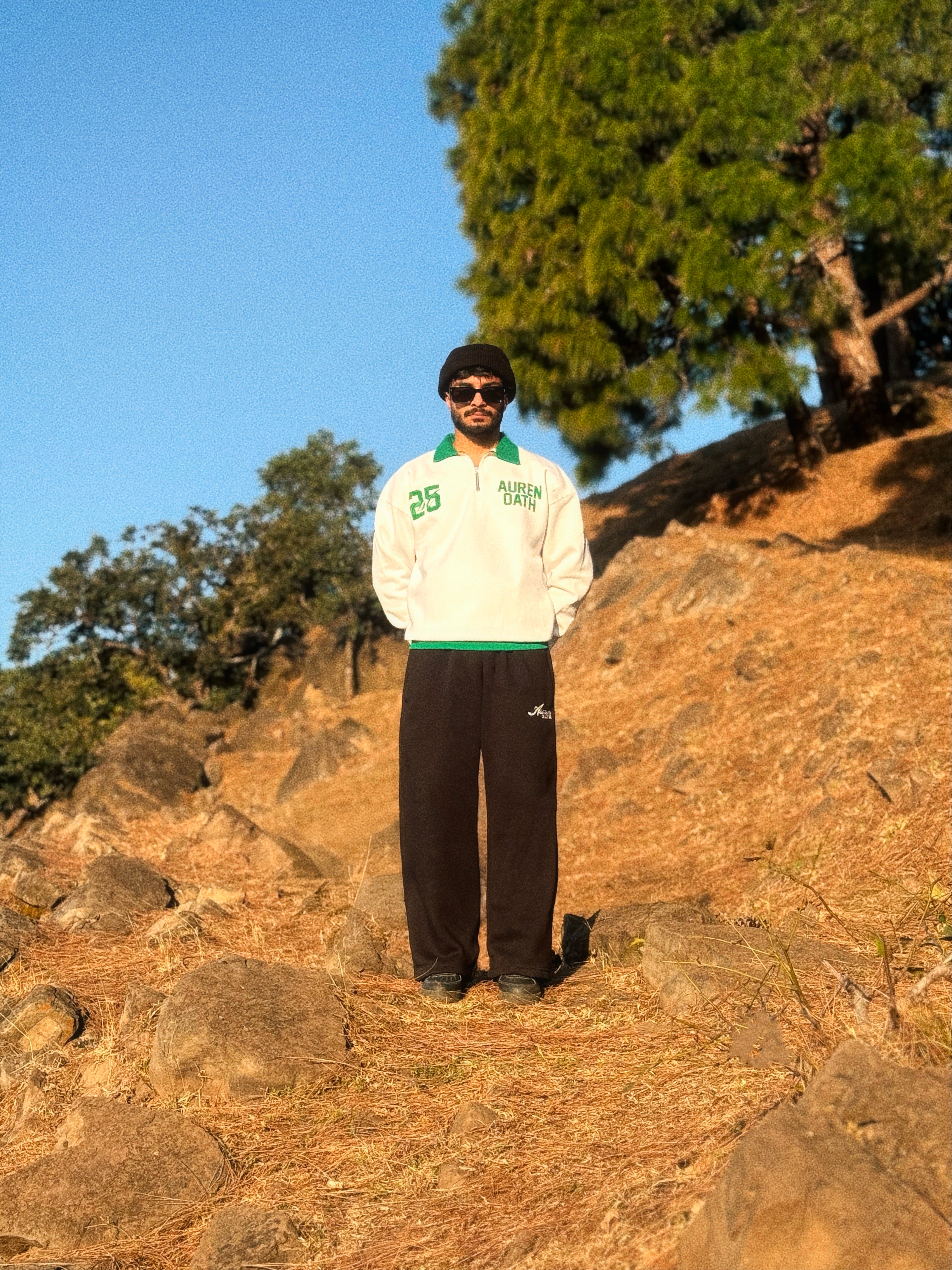 Green & White Quarter-Zip