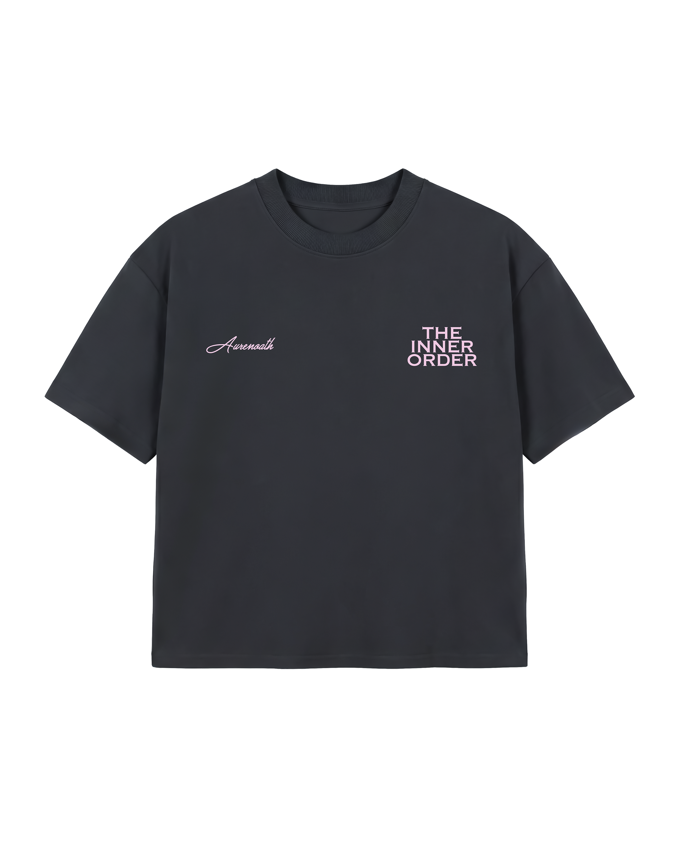 AURENOATH Auren Tee charcoal back view with The Inner Order Philosophy Division graphic in pink
